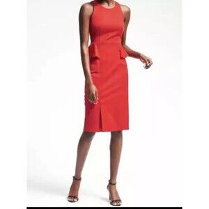 Banana Republic Bi-Stretch Side-Peplum Sheath arm dress red orange size US 4